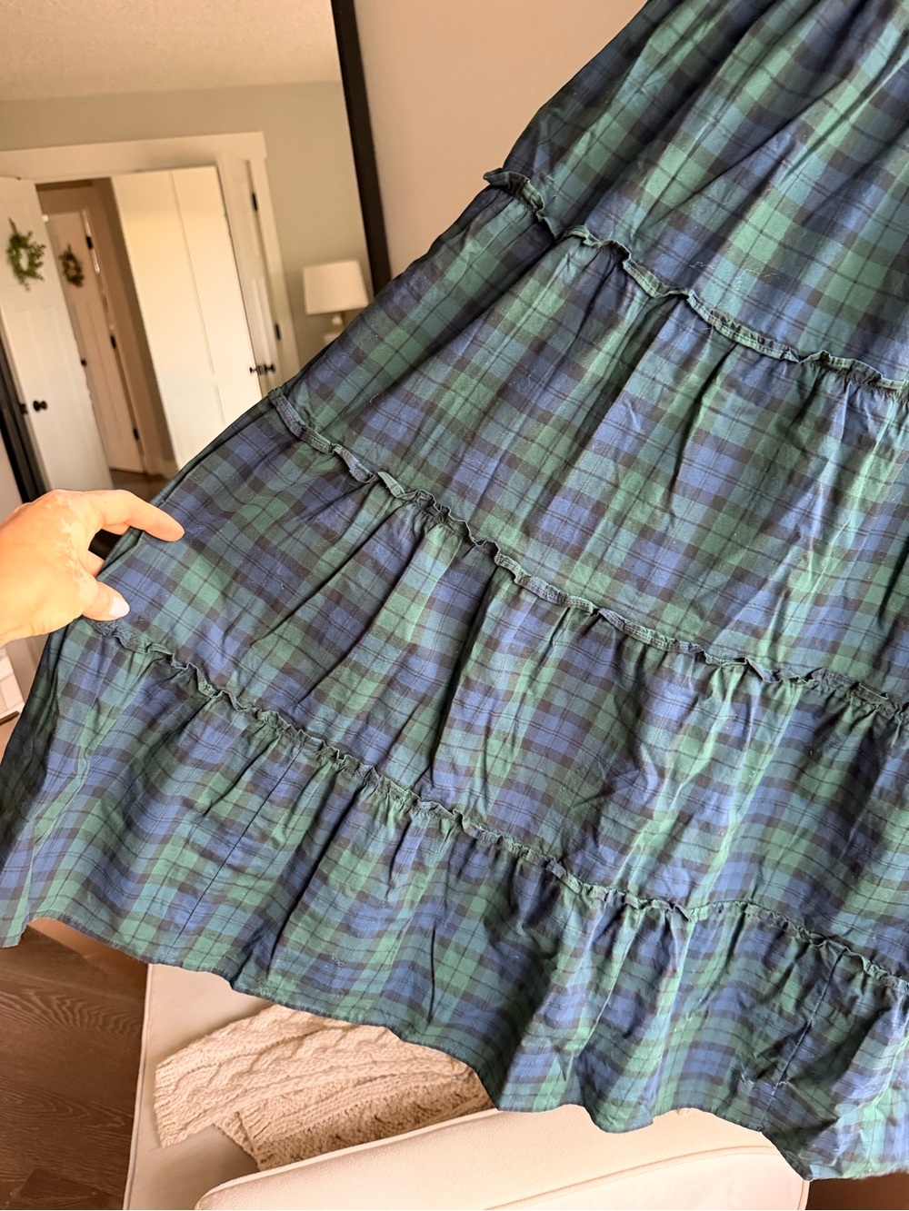 J. Crew Factory Navy & Green Plaid Smocked Tiered Midi Dress - Picture 9 of 9